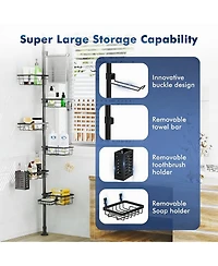 Adjustable Shower Caddy with 6 Baskets, Towel Rack, Toothbrush Case