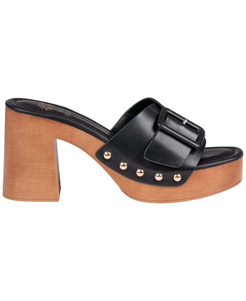 Gc Shoes Women's York Buckle Wooden Block Heel Platform Sandals