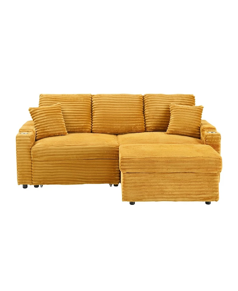 Streamdale Furniture Corduroy Multi-Function Sofa with Hidden Reclining and Removable Footstool