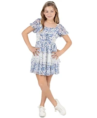 Rare Editions Girls' 7-16 Mixed Print Ruched Puff-Sleeve Dress