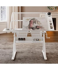 Streamdale Furniture Adjustable Tempered Glass Drafting Table with Chair & Storage