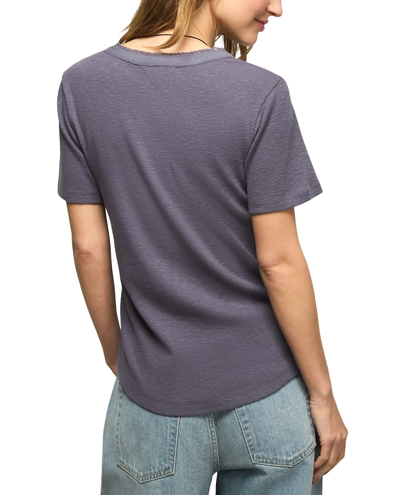 Lucky Brand Women's Short-Sleeve Cutwork Henley Top