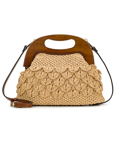 Patricia Nash Scalloped Raffia Medium Sandrine Wooden Frame Crossbody Bag