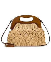 Patricia Nash Scalloped Raffia Medium Sandrine Wooden Frame Crossbody Bag