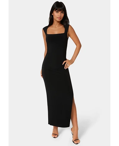 Bebe Womens Square Neck High Slit Midi Dress