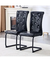 Streamdale Furniture Set of Retro Alligator Upholstered Dining Chairs with Crystal Buckle