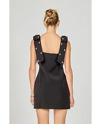 endless rose Women's Mini Dress With Rhinestone & Pearl Embellised Bow