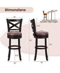 Costway 29" Swivel Bar Stools Footrest & Rubber Wood Frame for Kitchen Island