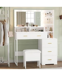 gaomon Vanity Desk with Mirror and Led Lights, Makeup Vanity Table, White