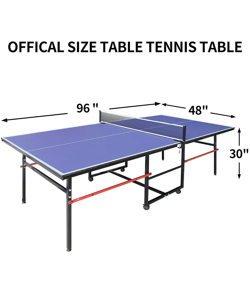 Baofuwish 8FT Indoor Table Tennis Table Set with Foldable Mdf Surface, Portable Black Ping Pong Table with Net, 2 Paddles and 3 Balls for Home Use