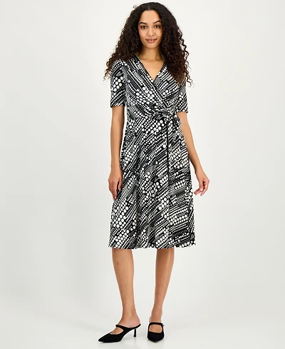 Kasper Women's Printed Faux-Wrap Midi Dress