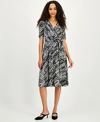 Kasper Women's Printed Faux-Wrap Midi Dress