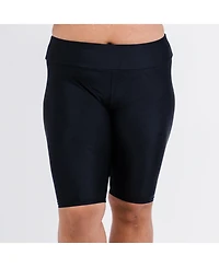 Calypsa Women's Plus Maya Tankini Swim Top With Built-In Bra and Black Long Bike Shorts