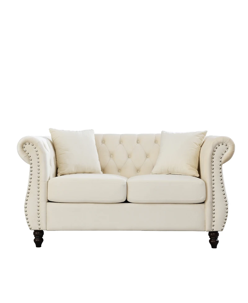 Streamdale Furniture Chesterfield 58.8" Velvet 2-Seater Tufted Sofa with Rolled Arms & Nailhead Accents