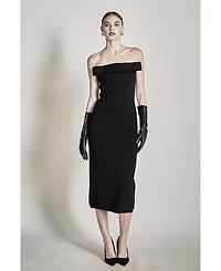 endless rose Women's Bow Detailed Tube Midi Knit Dress