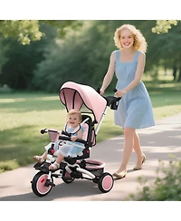 Qaba 6 in 1 Kids Tricycle with Adjustable Push Handle for 1-5 Years,