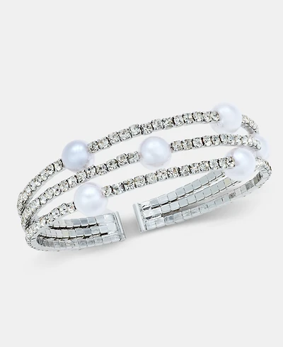 I.n.c. International Concepts Crystal & Imitation Pearl Triple Row Cuff Bracelet, Macy's Exclusive