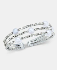 I.n.c. International Concepts Crystal & Imitation Pearl Triple Row Cuff Bracelet, Macy's Exclusive