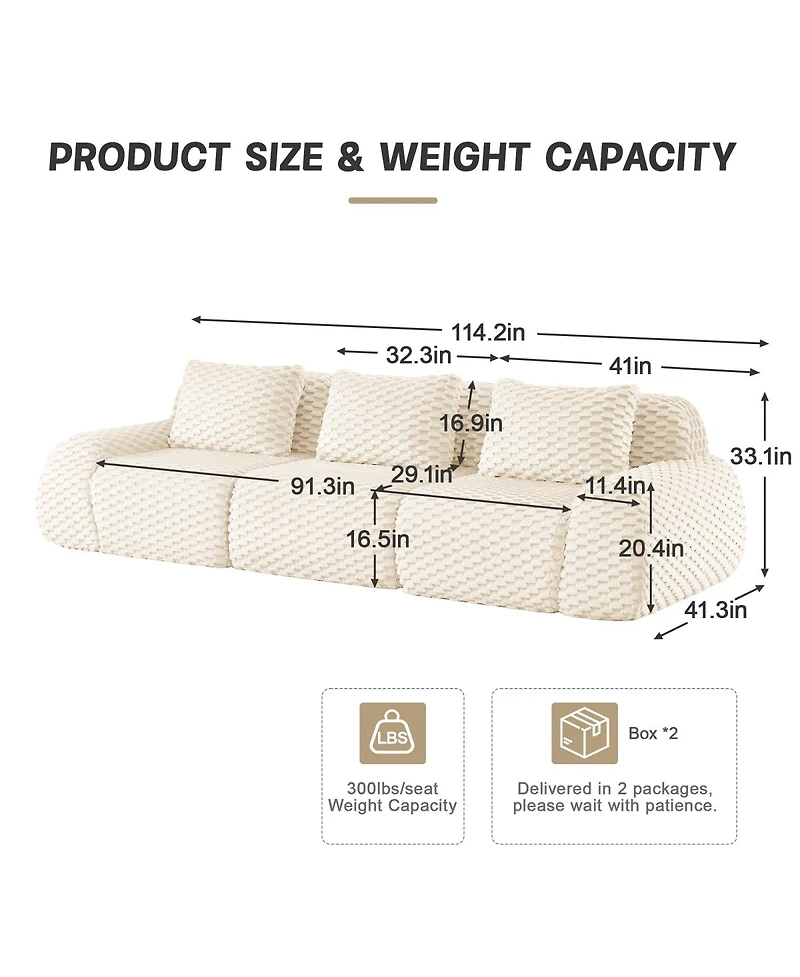 Streamdale Furniture Modern Modular Sectional Sofa, Flannelette Fabric, Oversized 3-Seater Couch