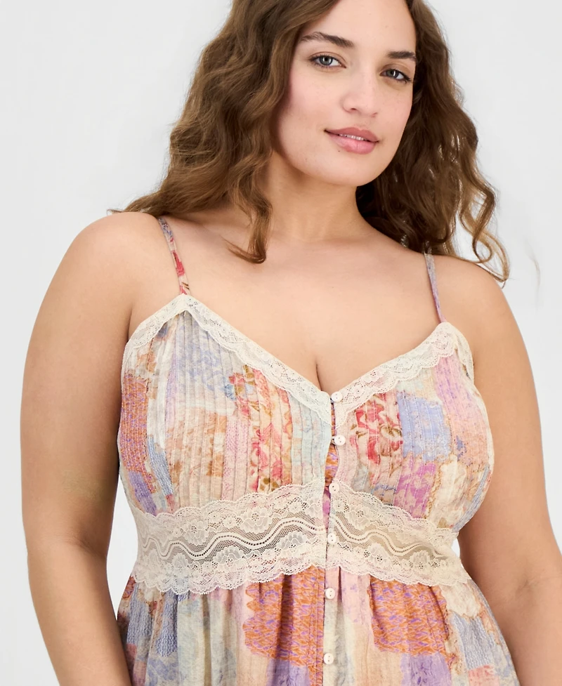 And Now This Trendy Plus Lace-Trim Patchwork-Print Maxi Dress, Macy's Exclusive