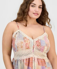 And Now This Trendy Plus Lace-Trim Patchwork-Print Maxi Dress, Macy's Exclusive