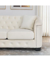 Streamdale Furniture Streamdale 77-Inch Modern Chesterfield Velvet Sofa with Nailhead Arms