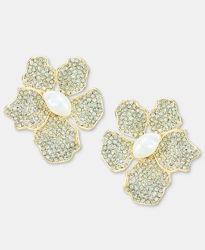 I.n.c. International Concepts Crystal & Imitation Pearl Flower Button Earrings, Macy's Exclusive
