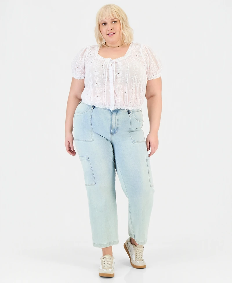 And Now This Trendy Plus Cotton Eyelet Button-Front Top, Macy's Exclusive