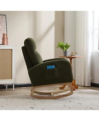 Streamdale Furniture Modern Accent Rocking Chair with Solid Wood Legs & Side Pocket (green, teddy