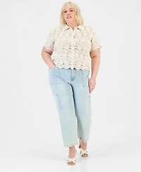 And Now This Trendy Plus Cotton Crochet Camp Shirt, Macy's Exclusive