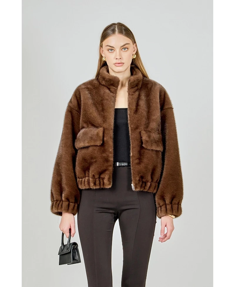 endless rose Women's Faux Fur Bomber Jacket