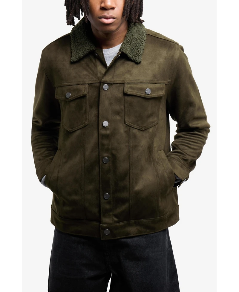 Xray Men's Faux Suede Jacket With Fur Collar