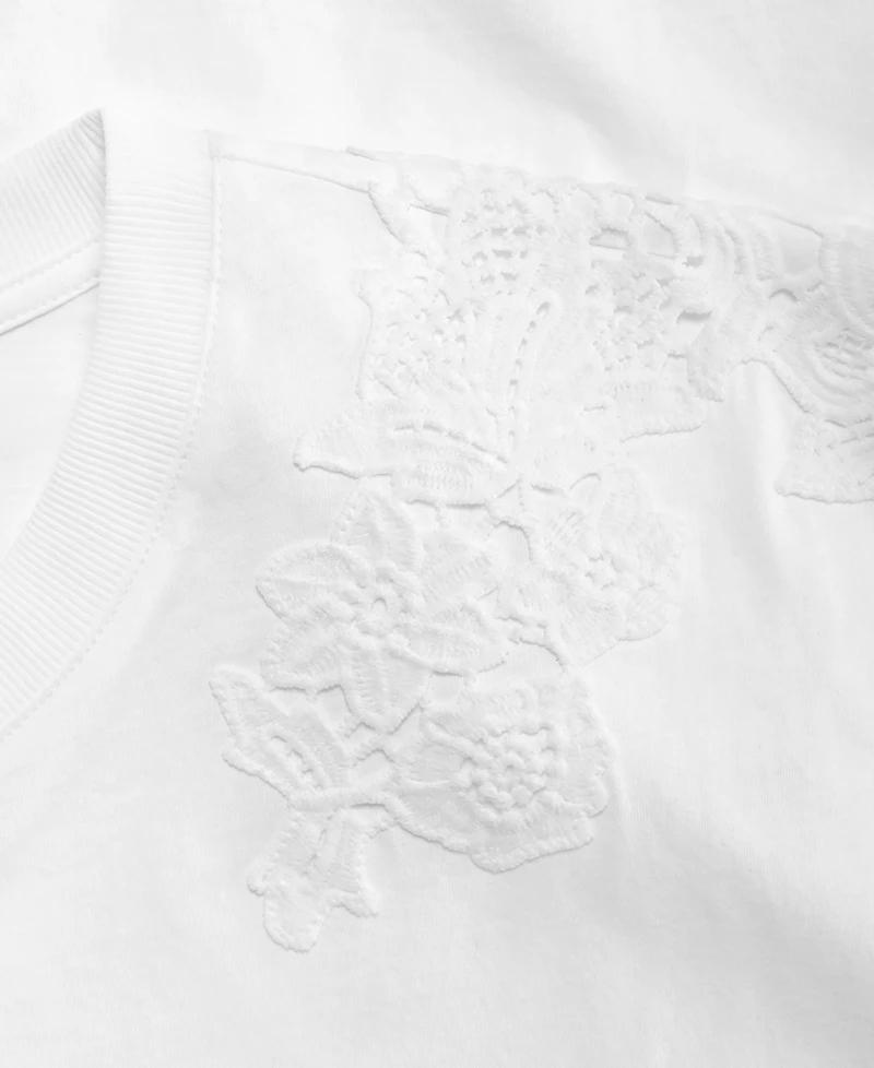 I.n.c. International Concepts Women's Lace-Trim Cotton T-Shirt, Macy's Exclusive