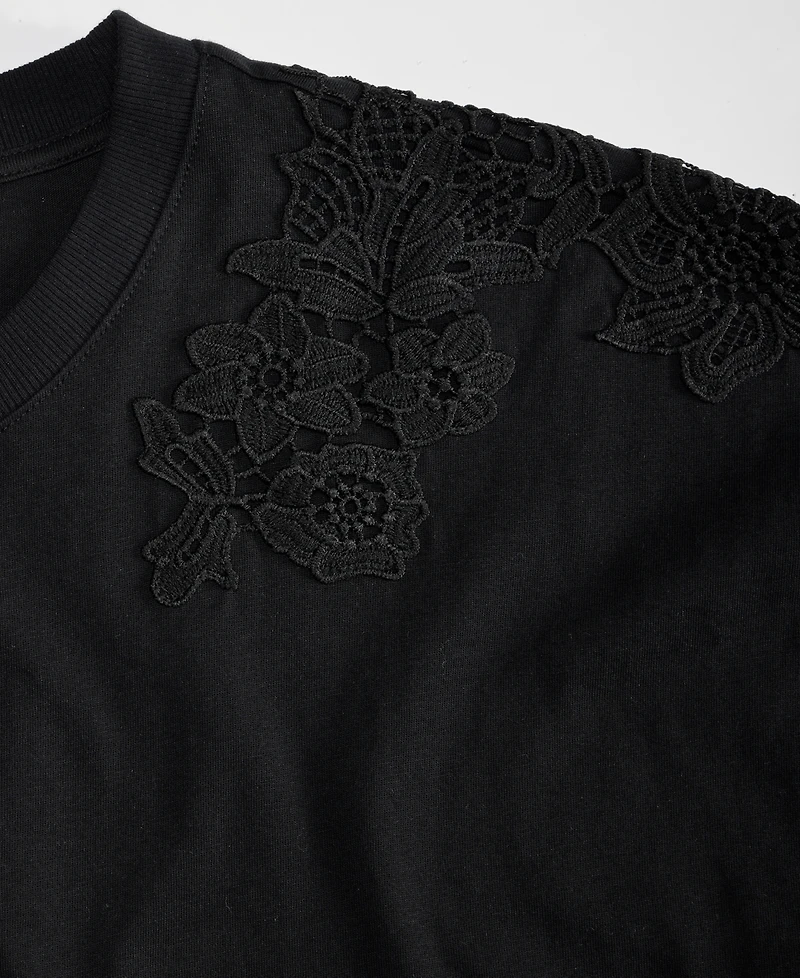 I.n.c. International Concepts Women's Lace-Trim Cotton T-Shirt, Macy's Exclusive