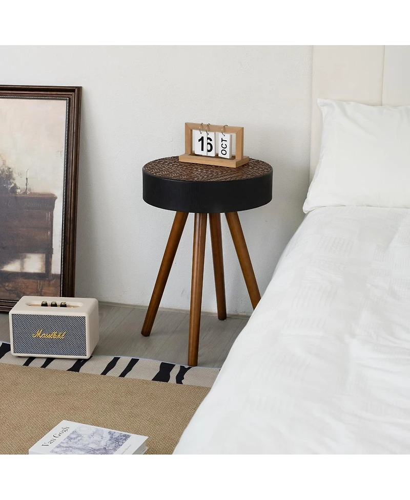 Streamdale Furniture Round Coffee Table with Carved Top, Small Accent Nightstand