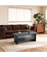 Streamdale Furniture Rectangular Modern Minimalist Coffee Table with Sliding Glass Door Storage