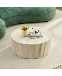 Streamdale Furniture Faux travertine Round Coffee Table with Eye-Catching Relief Design, Travertine