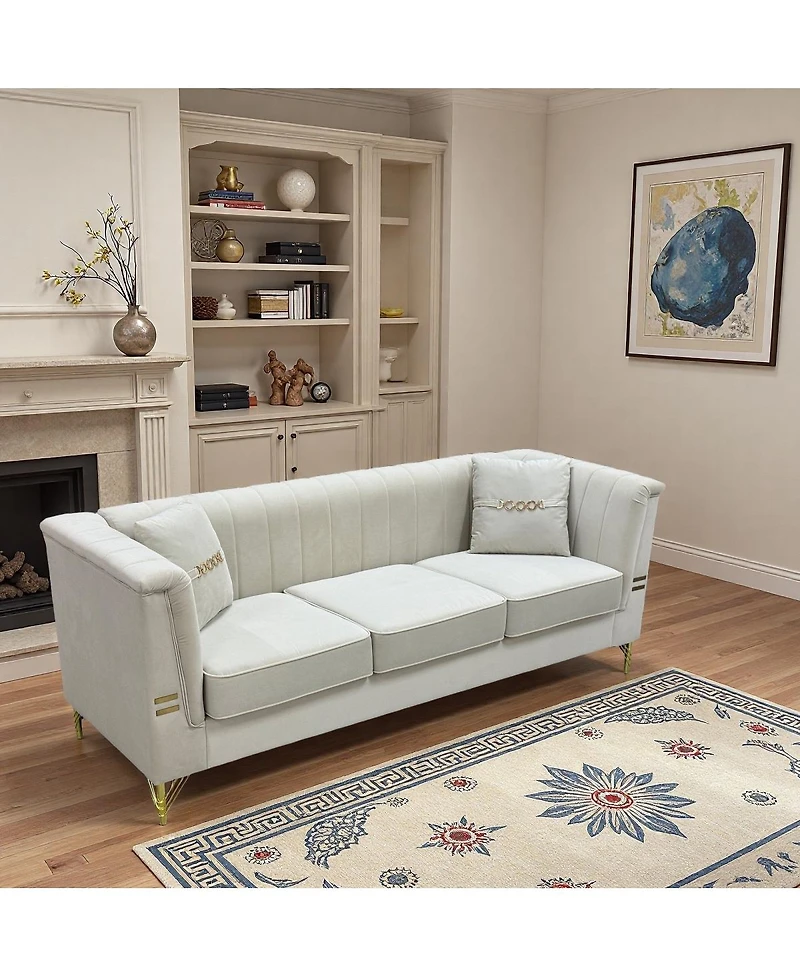 Streamdale Furniture Modern Velvet 3-Seater Sofa with Vertical Channel Tufting