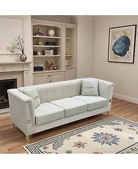 Streamdale Furniture Modern Velvet 3-Seater Sofa with Vertical Channel Tufting