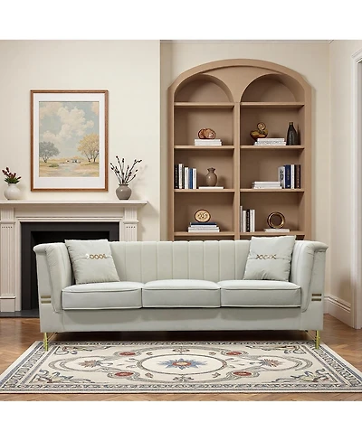 Streamdale Furniture Modern Velvet 3-Seater Sofa with Vertical Channel Tufting