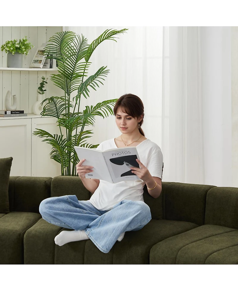 Streamdale Furniture Chenille Curved Sectional Sofa with 6 Pillows, Modular Semi-Circular Sofa for Any Room