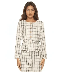 Alexia Admor Women's Arjun Plaid Long Sleeve Scoop Neck Sweater Jacket