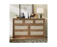 gaomon Rattan 7-Drawer Dresser for Bedroom, Wide Wooden Storage Chest, Brown