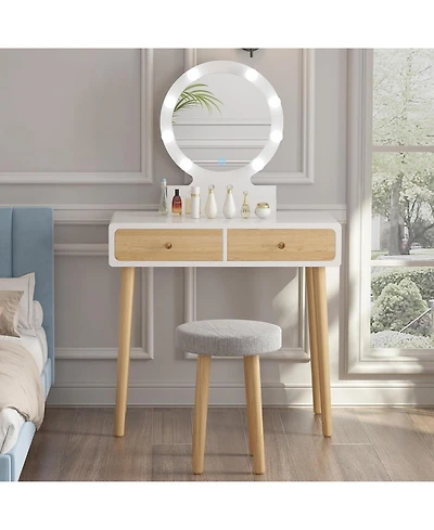 gaomon Vanity Desk with Stool, Makeup Vanity Desk with Touch Light Mirror