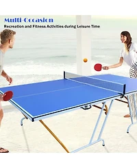 Baofuwish 9 Ft Blue Regulation Size Portable Table Tennis Table Foldable Ping Pong Set with Net Paddles for Indoor Family Game Room