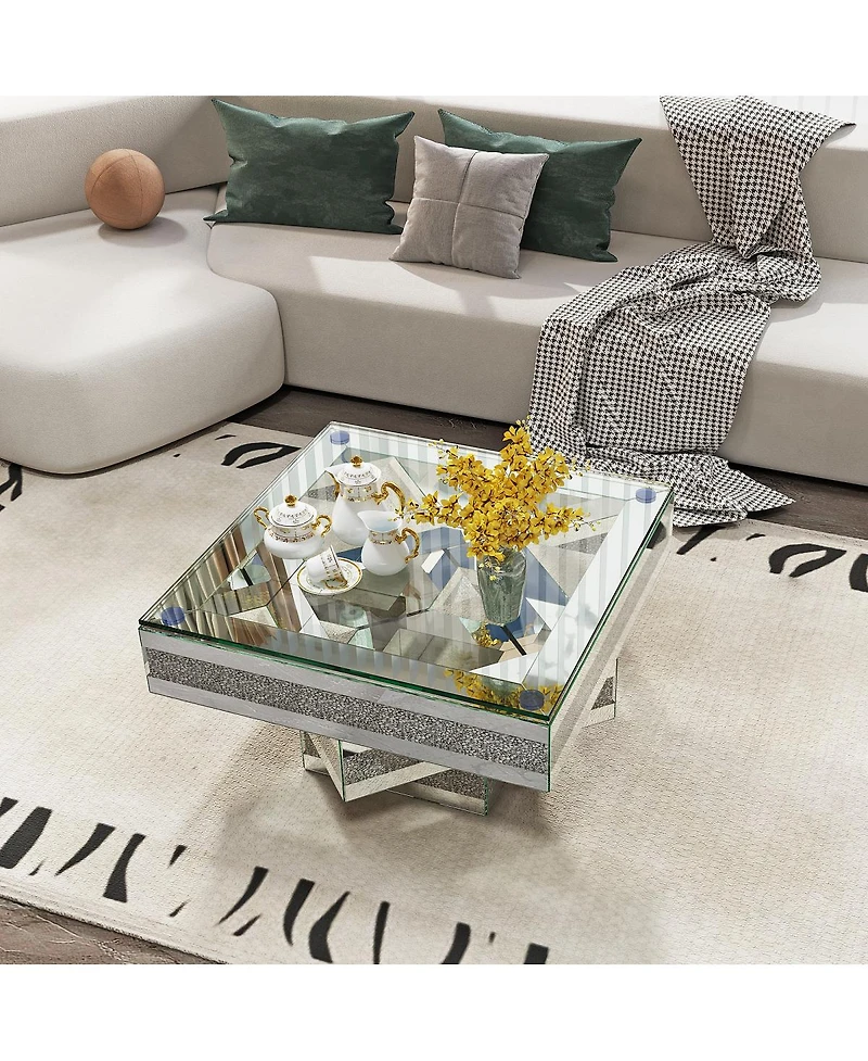 Streamdale Furniture Modern Glam Mirrored Coffee Table with Acrylic