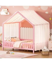 Streamdale Furniture Montessori Floor Bed with Canopy, Full House Shape Toddler Frame