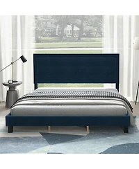 gaomon Bed Frame with Upholstered Button Tufted Headboard - Blue Bed Frame with Wood Slat Support, No Box Spring Needed