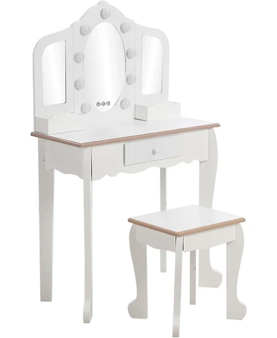 gaomon Kids Vanity Set for Girls, Makeup Desk with Mirror and Stool, White