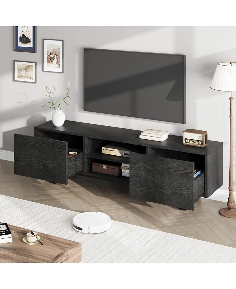 gaomon Tv Stand for 80 Inch Tv, Industrial Entertainment Center with Drawers, Open Storage & Metal Legs, Black